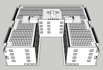 Figure 81: Mid-Rise Multifamily Case Study: Photovoltaics (PV) on Flat Roof (viewed from South) Figure 81: Mid-Rise Multifamily Case Study: Photovoltaics (PV) on Flat Roof (viewed from South)