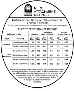 Picture showing Window Film Energy Performance Label Picture showing Window Film Energy Performance Label
