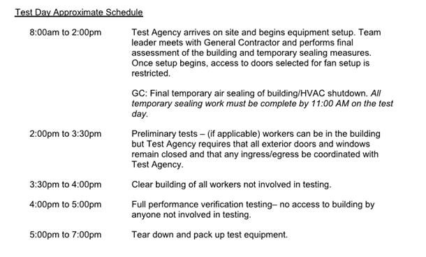 Figure 3-4.3 – Sample test schedule provided by testing agency to contractor. Figure 3-4.3 – Sample test schedule provided by testing agency to contractor.