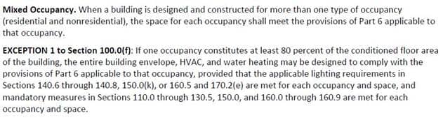 Figure 17: Section 100.0(f) Exception 1 for Mixed Occupancy Figure 17: Section 100.0(f) Exception 1 for Mixed Occupancy