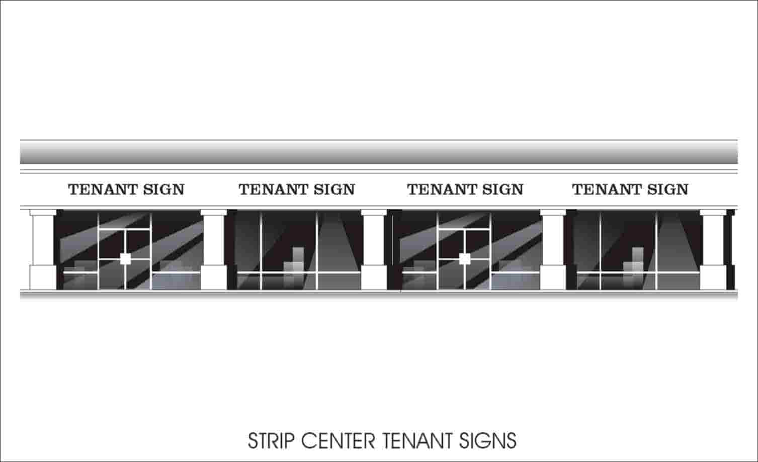 Picture showing a strip mall with a number of tenant signs. Picture showing a strip mall with a number of tenant signs.