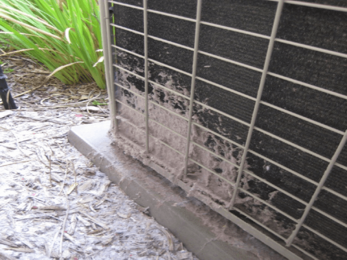 Part 1 of 2 figures- Figure 1 showing noncompliant condensing unit clearance from a dryer vent Part 1 of 2 figures- Figure 1 showing noncompliant condensing unit clearance from a dryer vent