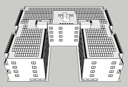 Figure 81: Mid-Rise Multifamily Case Study: Photovoltaics (PV) on Flat Roof (viewed from South)