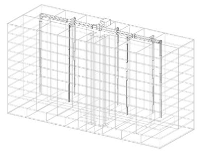 Figure 11 31: Central Balanced Ventilation Strategies: DOAS and Central ERV. Figure shows a sample wireframe drawing of equipment and ducted systems. 