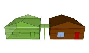 ADU Diagram on New Construction: Newly built ADU attached to existing home by breezeway, or covered walkway